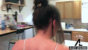 Landlord Alex Legend pounds hairy pussy nympho Alex More monthly in kitchen deepthroat