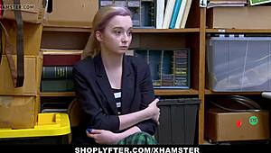 Shoplifting Blonde Teen Fucks Big Cock Security Guard to Dodge Jail Time!