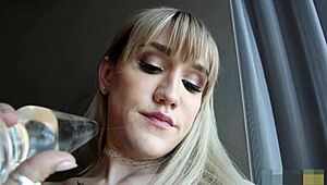 lena's shemale cock pulses hard as she jerks off solo to intense orgasm