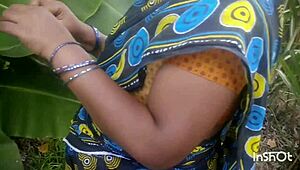 indian housewife aunty bends over for outdoor doggystyle with husband watching