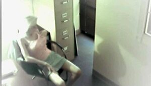 The busty blonde office slut sneaks toys into her pussy for a solo masturbation thrill on hidden cam