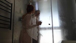 gentle morning cheer turns into wet shower doggystyle pounding with cute babe