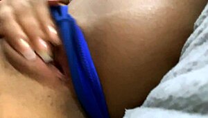 Horny Petite Stepsister Masturbates Juicy Pussy on Bed in Dorm Panties for Roommate