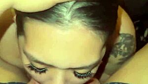 damn this asian babe deepthroats that big dick and swallows every drop pov
