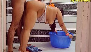 Hot desi bhabhi endures painful brutal bathroom fucking rough