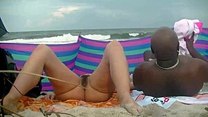 nude beach milf housewife takes big black cock creampie outdoors