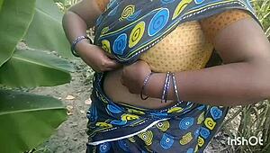 indian housewife aunty bends over for outdoor doggystyle with husband watching