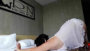flexible french milf rips clothes nylon satin maid costume big pussy stripped
