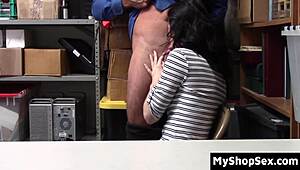 i catch this slutty black thief at shop and blackmail her tight pussy into riding my cock bent over