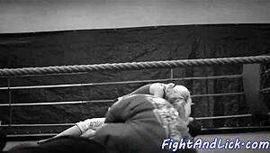petite euro babe wrestles busty lesbian in close-up titty catfight