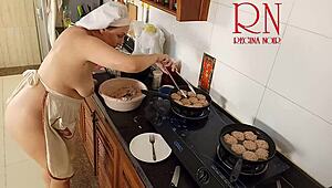 Nudist Housewife Regina Noir Cooks Naked In Kitchen!
