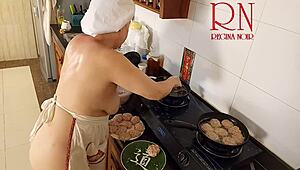 Nudist Housewife Regina Noir Cooks Naked In Kitchen!