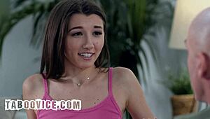 Pervy stepdad bends brunette stepdaughter over for rough fuck