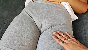 Thick Latina Vagina Teases Through Tight Leggings Begging for Touch