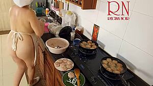 Nudist Housewife Regina Noir Cooks Naked In Kitchen!