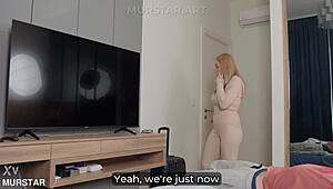 😍 stepmom and stepson share hotel bed petting turns into taboo creampie spooning missionary fuck!! wet tight pussy filled💦