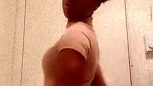 damn this horny ebony whore flashes chocolate ass cheeks in bathroom mirror