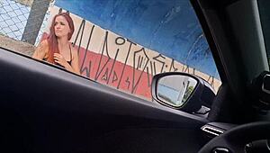 Risky Street Jerkoff for Redhead Bus Stop Wife
