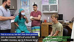 canadian male's throbbing penis bound by latex nurse in hospital domination