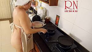 Nudist Housewife Regina Noir Cooks Naked In Kitchen!