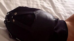 watch me fuck my hooded wife in leather muzzle leggings