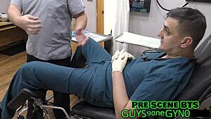canadian male's throbbing penis bound by latex nurse in hospital domination