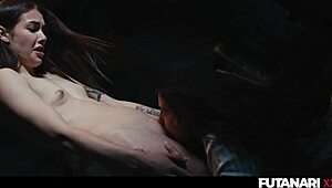 Coco Bae grows massive cock turning sexy brunette into hungry futanari shemale pussy eater