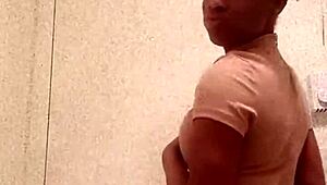 damn this horny ebony whore flashes chocolate ass cheeks in bathroom mirror