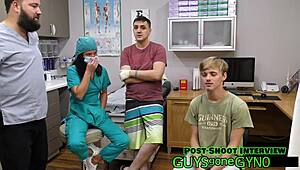 canadian male's throbbing penis bound by latex nurse in hospital domination