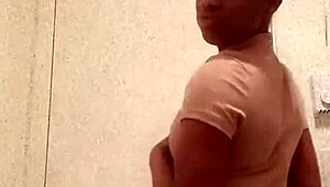 damn this horny ebony whore flashes chocolate ass cheeks in bathroom mirror