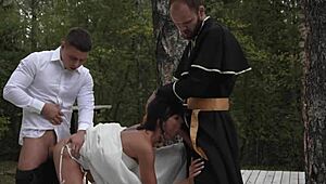 Slut bride's wedding turns wild with double pussy pounding right at the ceremony?