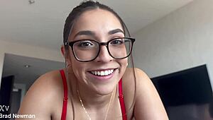Erotic POV Madison Wilde sucks Brad Newman big cock deepthroat tight college pussy