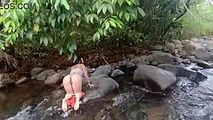 they meet by the river for intense anal pounding and wild forest cowgirl creampie sex
