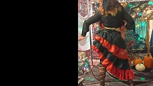 hotwife steffi's big pussy lips dance in sexy redhead milf cosplay panties voyeur pmv