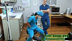 canadian male's throbbing penis bound by latex nurse in hospital domination