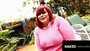 big ass redhead wife fucks muscular trainer outside while hubby naps