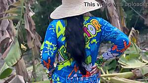 that innocent looking colombian campesina housewife gets fucked outdoors for chickens close-up