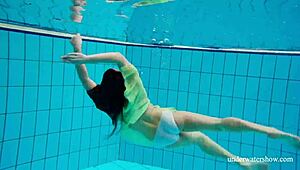 russian blonde nina mohnatka's tiny tits tease underwater pool play