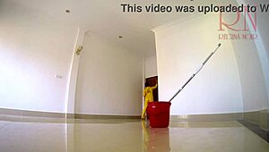 imagine your naked panty-less maid cleaning the boss office bare!