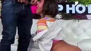 Sasha's throat pounded deep until gagging on huge cock