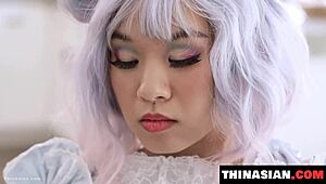 Asian Teen Flaunts Tight Pussy and Petite Tits for Big Cock