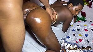how's this sweet ebony teen handling her new boyfriend's massive bbc in her tight pussy?
