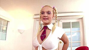 mindy belle's pigtails swing as 19yo cutie swallows huge pov load
