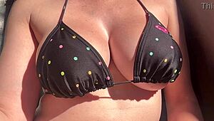 italian milf big natural boobs bounce outdoors hard nipples closeup slowmo