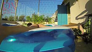 regina noir teases nipples then masturbates and fucks poolside like a beach whore