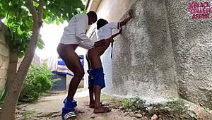 Black big cock boyfriend pounds petite classmate wet pussy in school backyard quickie