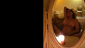 milf masturbates wildly in front of antique mirror reflections