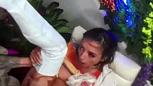 Sasha's throat pounded deep until gagging on huge cock
