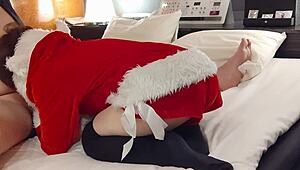 cute santa cosplay girl juicy pussy raw creampie homemade