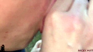 Out on the street i spot this big ass amateur flashing her cameltoe then she drops to suck my cock deep